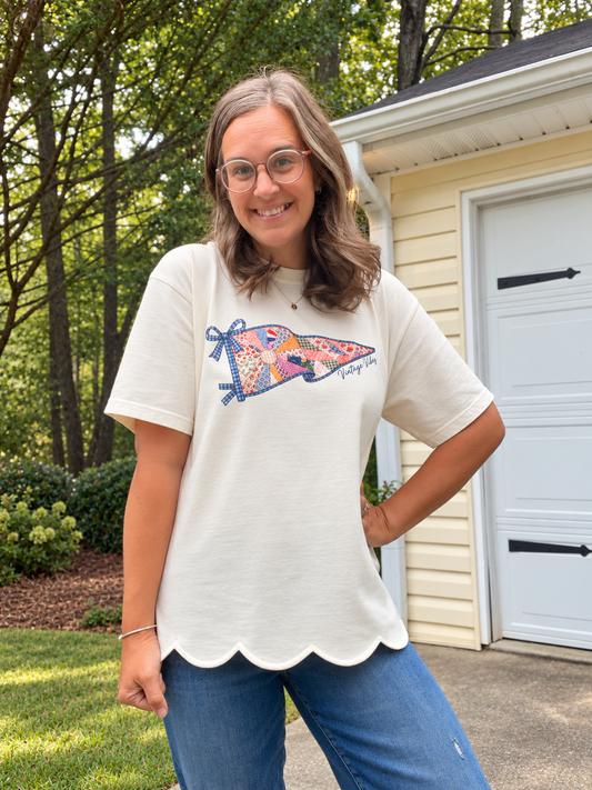 Vintage Vibes Quilt Pennant Tee | Comfort Colors | Classic or Scalloped Hem