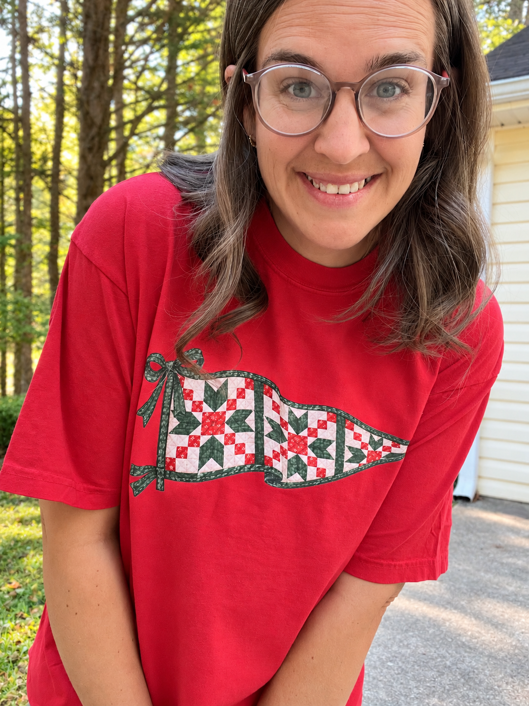 Christmas Quilt Pennant Tee | Comfort Colors | Classic or Scalloped Hem