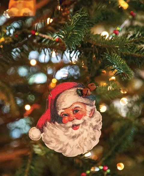 Vintage Santa Face Wooden Ornament