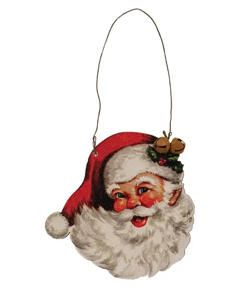 Vintage Santa Face Wooden Ornament