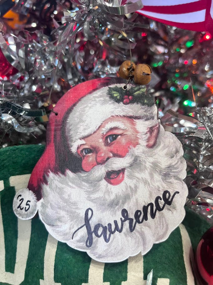 Vintage Santa Face Wooden Ornament