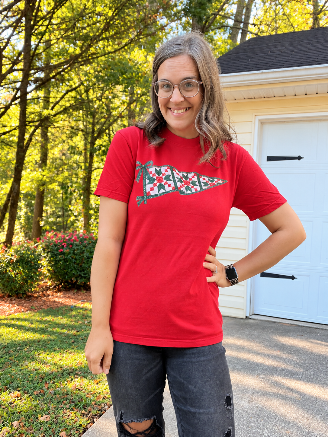 Christmas Quilt Pennant Tee | Comfort Colors | Classic or Scalloped Hem