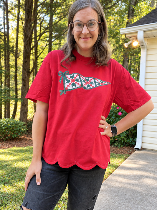 Christmas Quilt Pennant Tee | Comfort Colors | Classic or Scalloped Hem