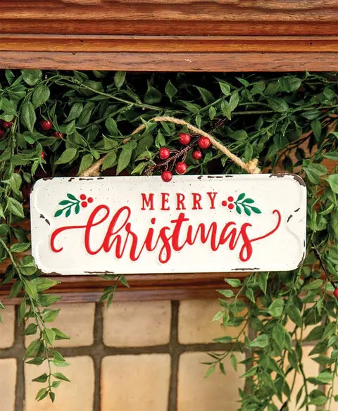 Distressed Metal "Merry Christmas" Street Sign Hanger